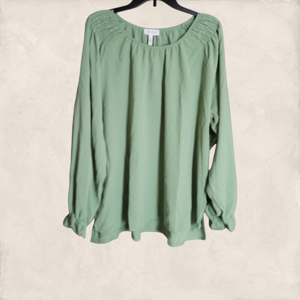 Jessica Simpson Green Ruched Shoulder Blouse  XXL